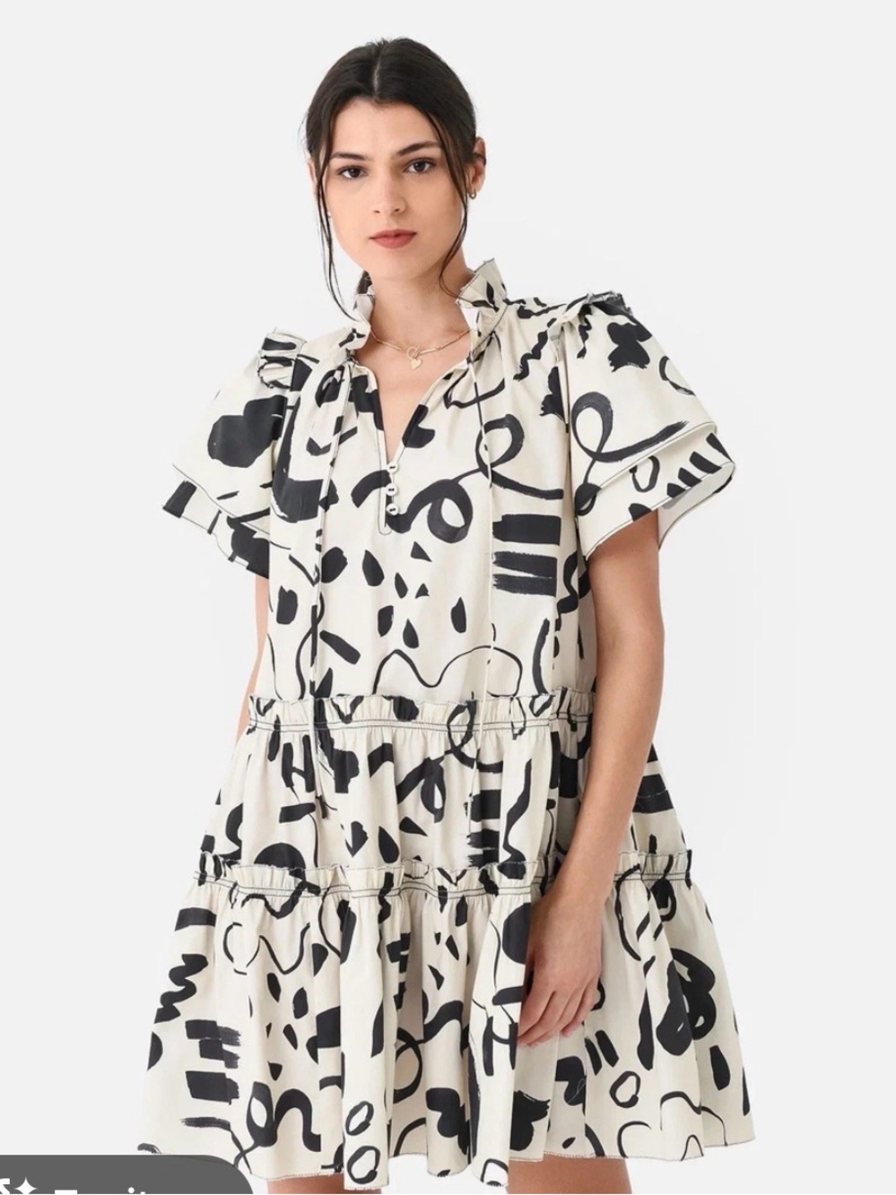 Hunter Bell New York Merritt Abstract Print Tiered Mini Dress - Black & Cream